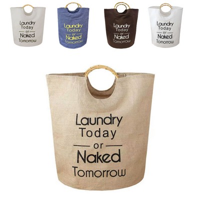 Large Capacity Bamboo Handle Storage Basket