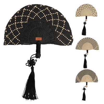 Natural Hand Woven Straw Fan w/ Tassel