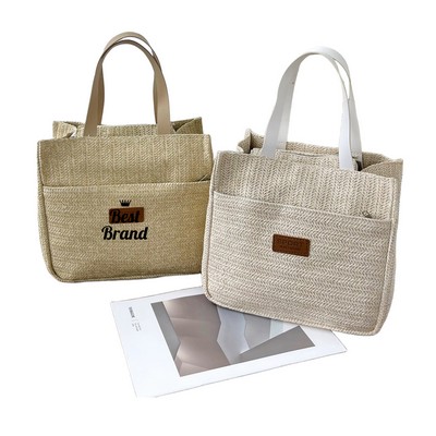 Straw Woven Handbag Women's Casual Beach Lunch Box Bag