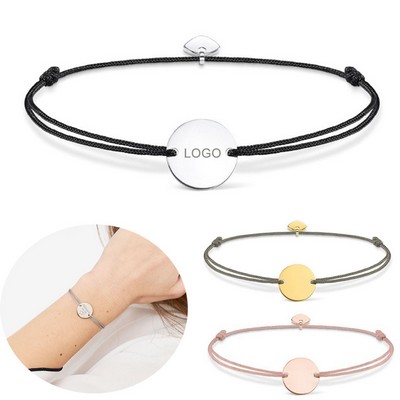 Stainless steel round plate braided rope bracelet