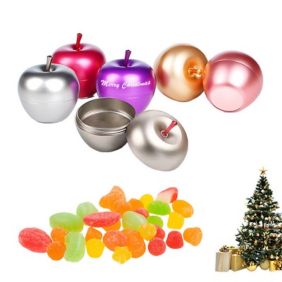 Christmas Apple Tin Can Holiday Gift Metal Candy Storage Container Food Jar