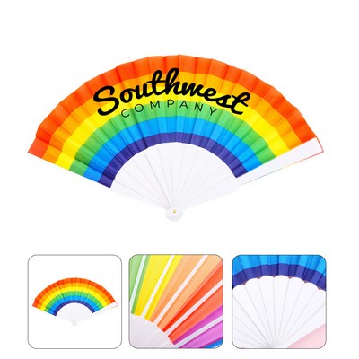Rainbow Folding Hand Fan with Plastic Handle