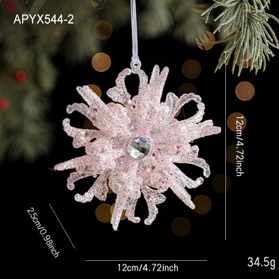 Plastic Glitter Hanging Ornament Pink Sparkle Bell and Snowflake Christmas Tree Decoration Luxury