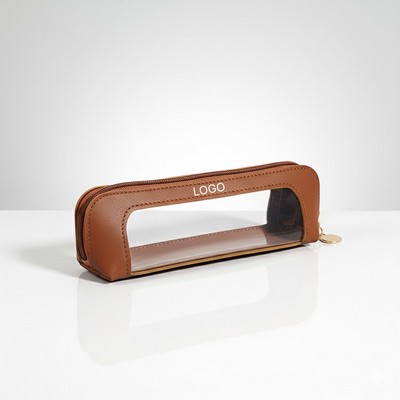 Large Capacity Pencil Case Portable PU Leather Zipper Pencil Pouch Waterproof Transparent