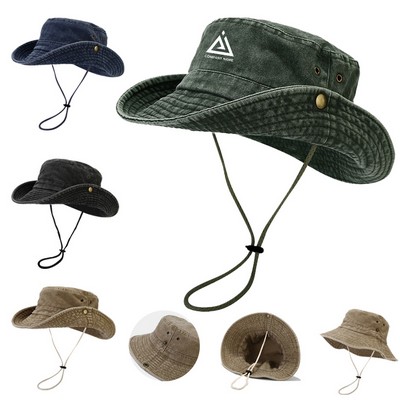 Washed Cotton Vintage Bucket Hats With String
