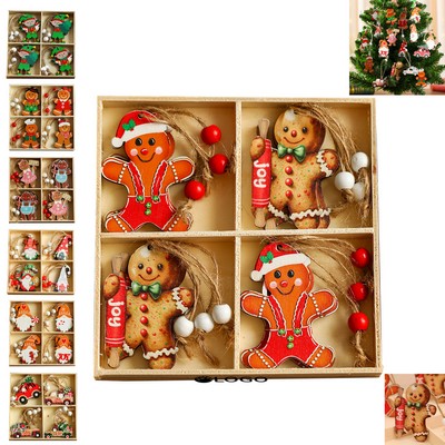 12-Wooden Christmas Ornaments Set