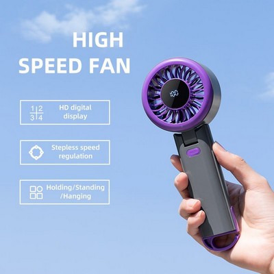 Custom Logo USB Rechargeable Portable Mini Handheld Cooling Fan with Digital Display