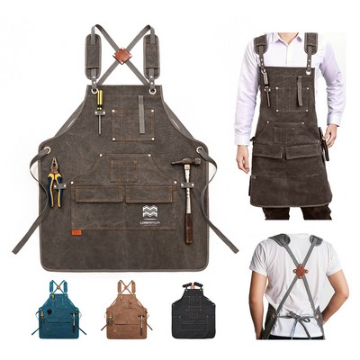 Thick Canvas Work Apron With Cross-Back Straps