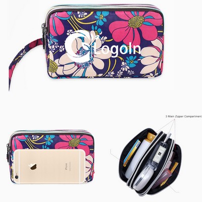 Cellphone Wristlet Wallet Large Capacity Clutch Purse 3 Zipper Handbag