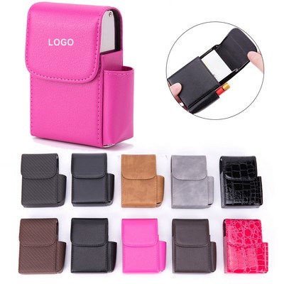 PU Cigarette Box Case with Lighter Holder