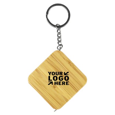 Small Compact Bamboo Tape Measure Keychain