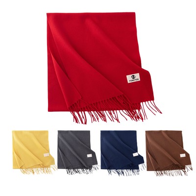 Soft Faux Cashmere (Polyester) Fringed Scarf-Label Silk-Screen Printing 74.7"