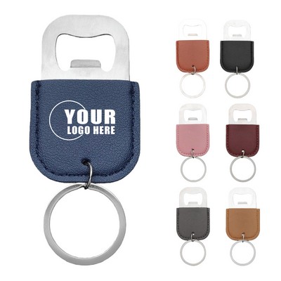 4.2" × 1.8"Bottle Opener Keychain PU Leatherette Handle
