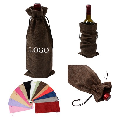 Wine Bottle Burlap Drawstring Bag