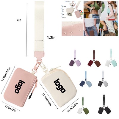 Dual Pouch Wristlet Keychain Wallet Card Mini Coin Purse
