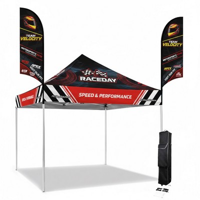 10' Custom Aluminum Tent Kit with Dual Double-Sided Feather Flags