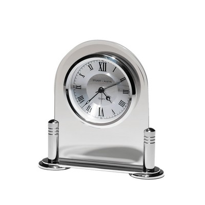 Desk Clock w/Beveled Glass Upright, Metal Base - CLK79