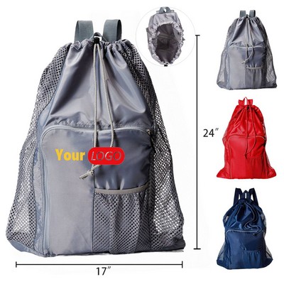 Sports Polyester Drawstring Backpack with Breathable Mesh