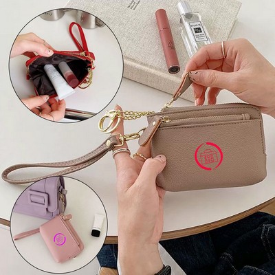 Large Opening PU Leather Coin Purse with Wrist Strap