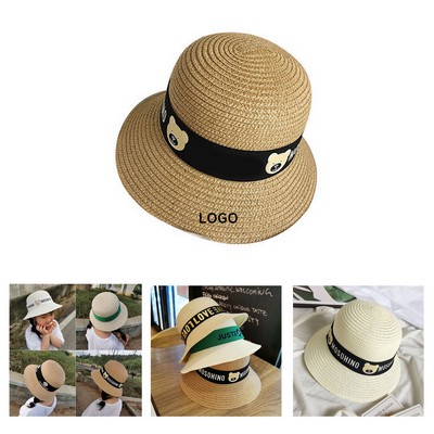 Fabric-Ribboned Paper Sun Hat for Women