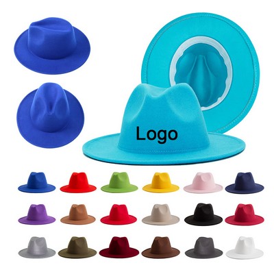 Unisex Wool Blend Felt Fedora Hat Winter Wide Brim