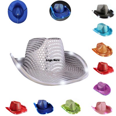 Led Hat Cowboy Sequin Party Cap