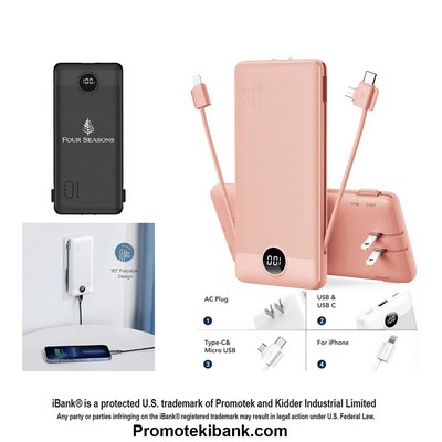 iBank ® 10000mAh Slim Power Bank with Wall Plug and Built-in Cables