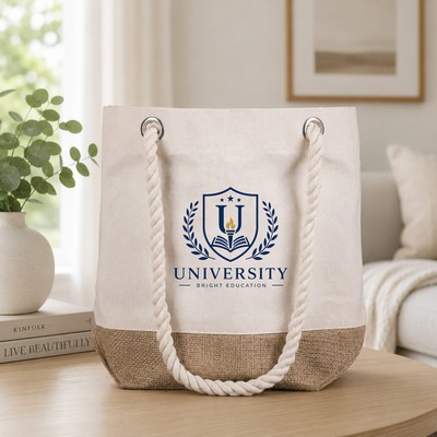12 oz. Cotton Canvas Tote with Jute Bottom-15.25"x12"