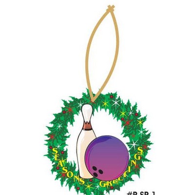 Bowling Pin & Ball Promotional Wreath Ornament w/ Black Back (4 Square Inch)