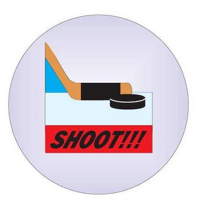 Hockey Puck & Stick Metal Round Photo Magnet (2 1/2" Diameter)