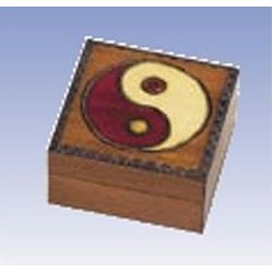 Celestial Brown Wood Box w/Yin-Yang Decoration