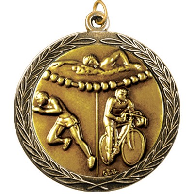 Stock Medal w/ Round Edge & Wreath (Triathlon) 2 1/2"