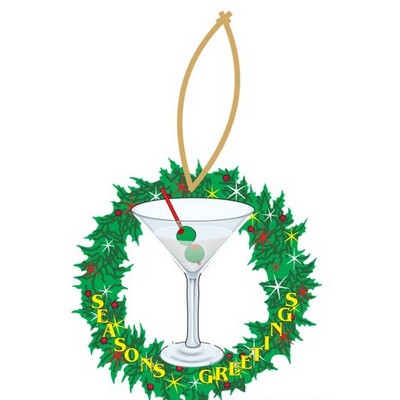 Martini Executive Wreath Ornament w/ Mirrored Back (3")