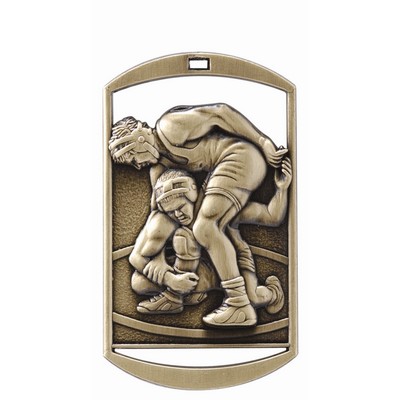 Dog Tag Medal, "Wrestling" - 2"
