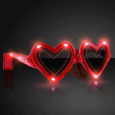 Flashing Heart Shaped Red Light Up Sunglasses - PRINTED