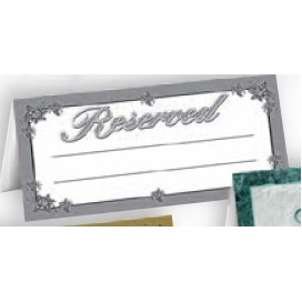 In Stock "Reserved" Silver Faux Parchment Table Tent (5 1/4"x5 1/4")