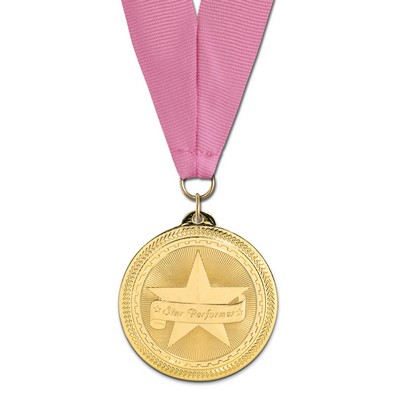 Star Performer Brite Laser Medal w/Grosgrain Neck Ribbon (2")