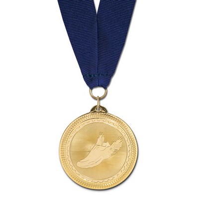 Track Brite Laser Medal w/Grosgrain Neck Ribbon (2")