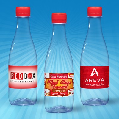 12 Oz. Water In Clear "Glastic" Bottle w/Full Color Label & Red Cap