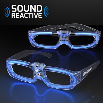 Sound Reactive LED Blue Party Shades, 80s Style - PRINTED
