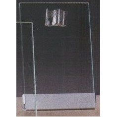 Clear Glass Plaque Award w/Silver Star, Silver Plastic Mounts & Aluminum Alloy Base (6"x8.5")