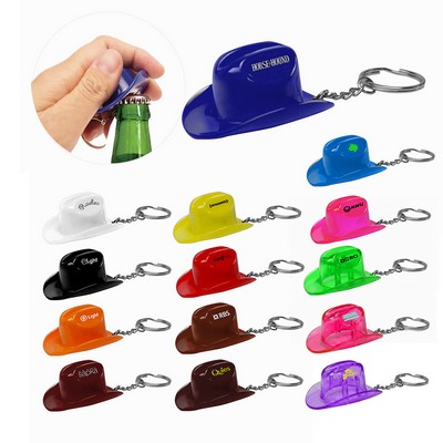 Plastic Cowboy Hat Bottle Opener Keychain