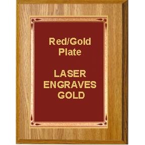 Oak Plaque 5" x 7" - Red/Gold Teardrop 4" x 6" Plate