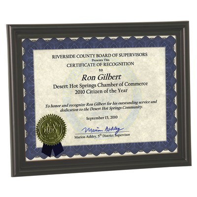 Bull Nose Edge Certificate Frame - Black with Glass Face Holds 8-1/2" x 11" Certificate