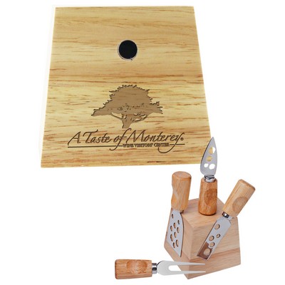 Magnetic Block Cheese Set w/3 Knives & 1 Fork