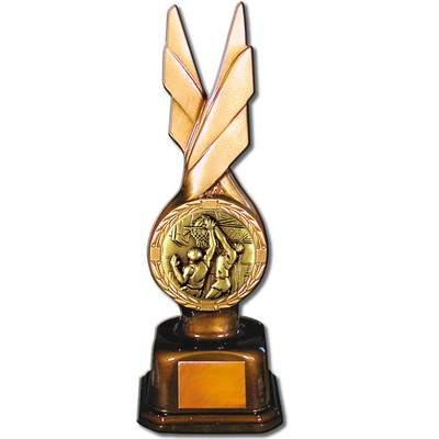 Stock Phoenix 9" Trophy with 2" Basketball Male Coin and Engraving Plate