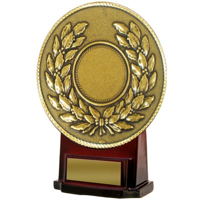Stock 7" Medallion Trophy with 5 1/2" Blank Wreath Insert with Engraving Plate