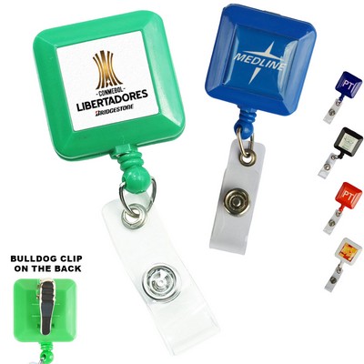 Square Retractable Badge Reel w/ Bulldog clip