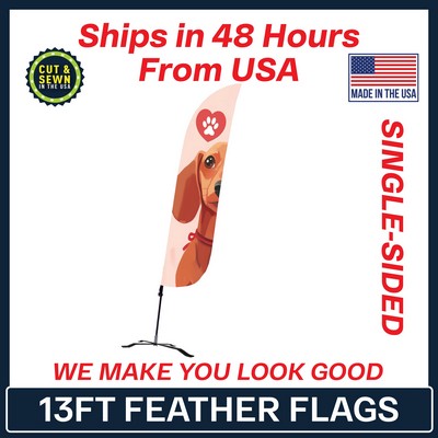 13' Feather Flag - Single Sided w/Black X Base - Made in the USA