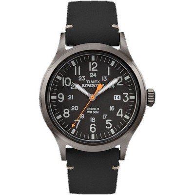 Timex® Expedition Scout Black Leather Strap Black Dial Watch